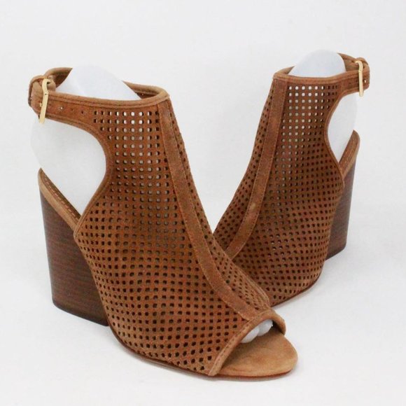 TORY BURCH #37493 Brown Perforated Open-Toe Booties Sandals (US 6.5 EU 36.5)